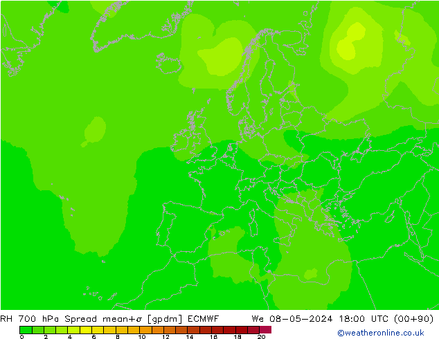 RH 700 hPa Spread ECMWF Mi 08.05.2024 18 UTC