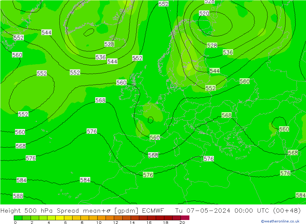 Geop. 500 hPa Spread ECMWF mar 07.05.2024 00 UTC