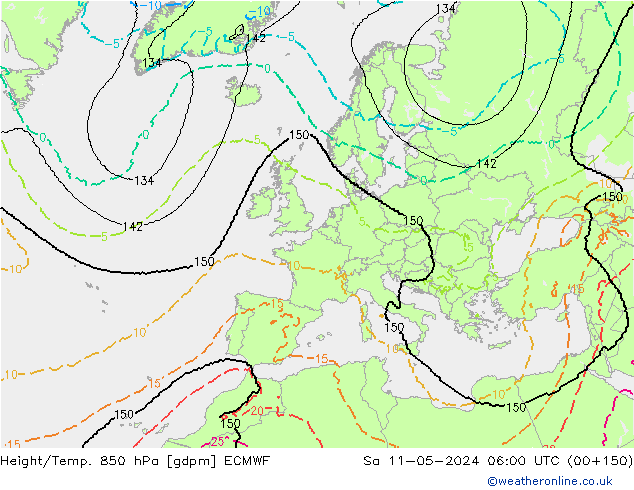 Hoogte/Temp. 850 hPa ECMWF za 11.05.2024 06 UTC