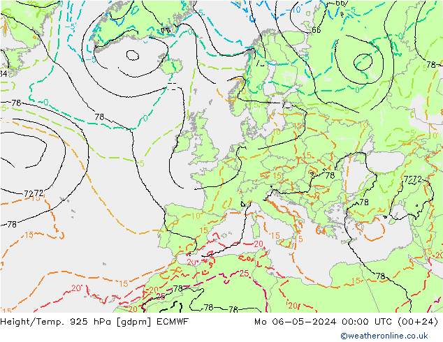 Height/Temp. 925 hPa ECMWF Mo 06.05.2024 00 UTC