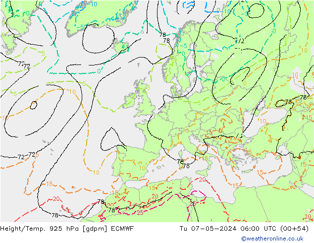 Height/Temp. 925 hPa ECMWF Di 07.05.2024 06 UTC