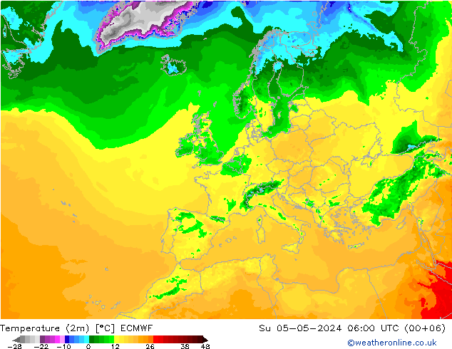 Temperature (2m) ECMWF Su 05.05.2024 06 UTC