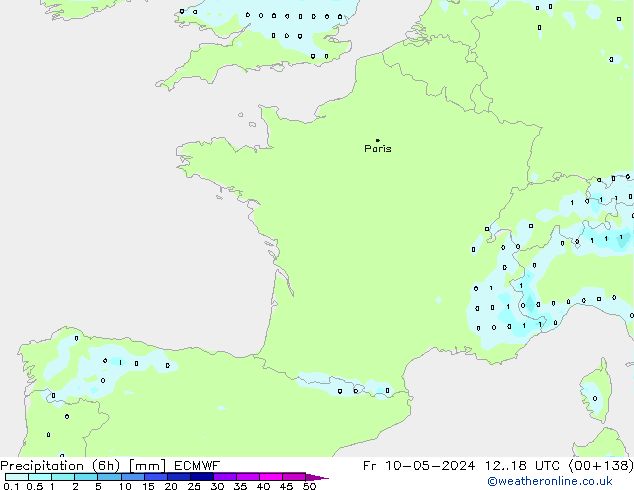 Precipitazione (6h) ECMWF ven 10.05.2024 18 UTC