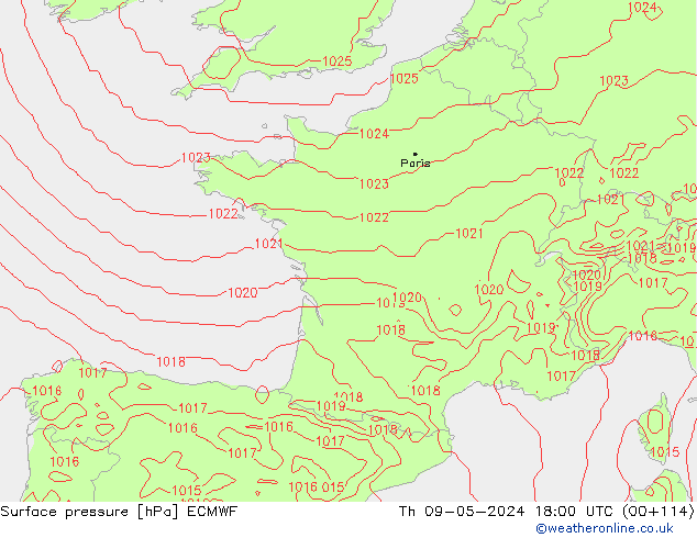 Surface pressure ECMWF Th 09.05.2024 18 UTC