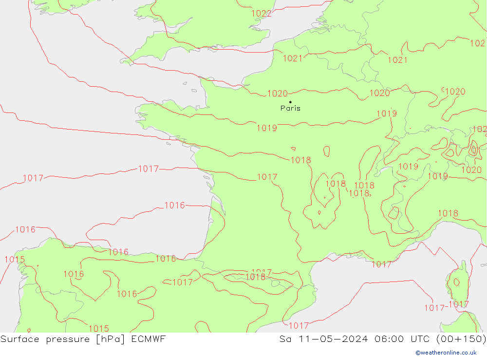 Presión superficial ECMWF sáb 11.05.2024 06 UTC