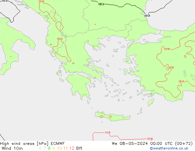 yüksek rüzgarlı alanlar ECMWF Çar 08.05.2024 00 UTC