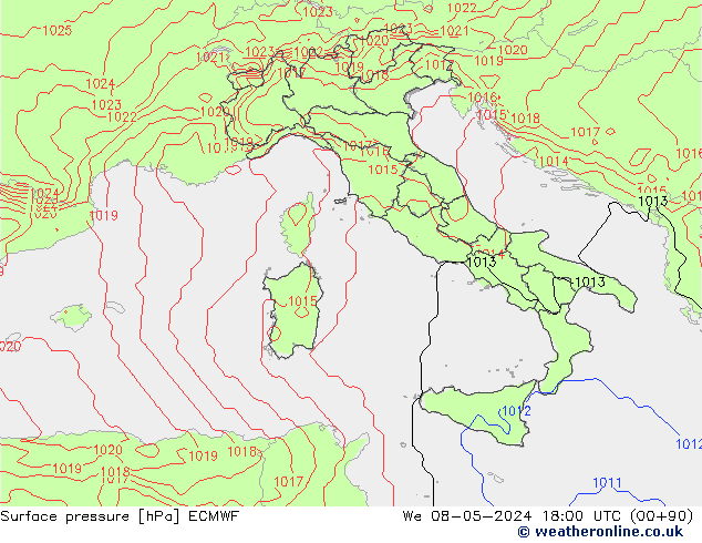 Luchtdruk (Grond) ECMWF wo 08.05.2024 18 UTC