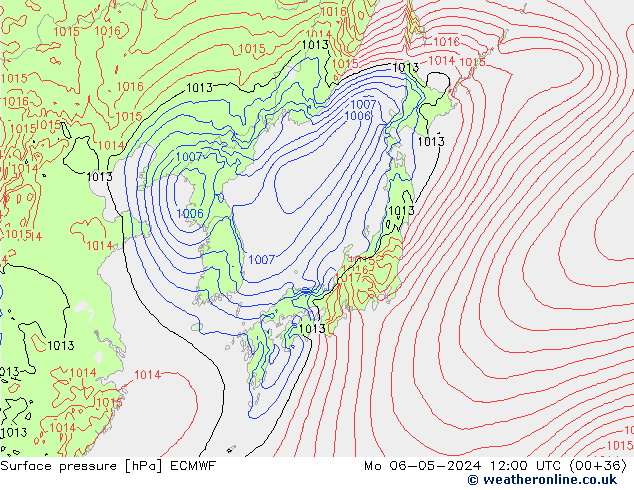 pressão do solo ECMWF Seg 06.05.2024 12 UTC