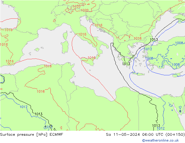 Bodendruck ECMWF Sa 11.05.2024 06 UTC