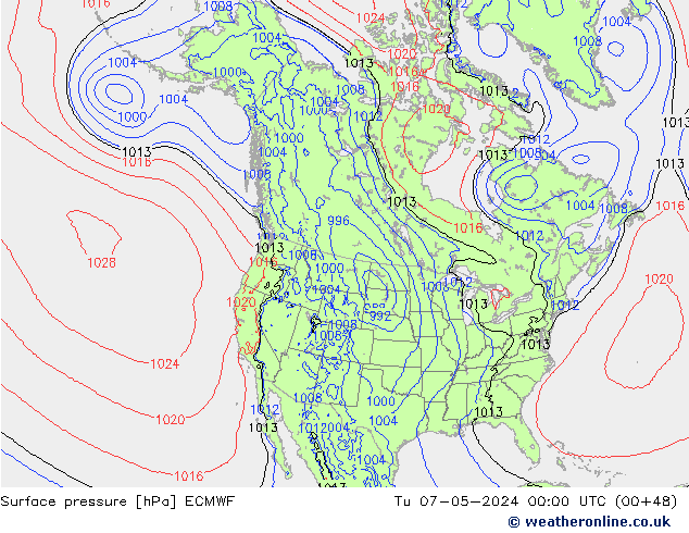 pressão do solo ECMWF Ter 07.05.2024 00 UTC