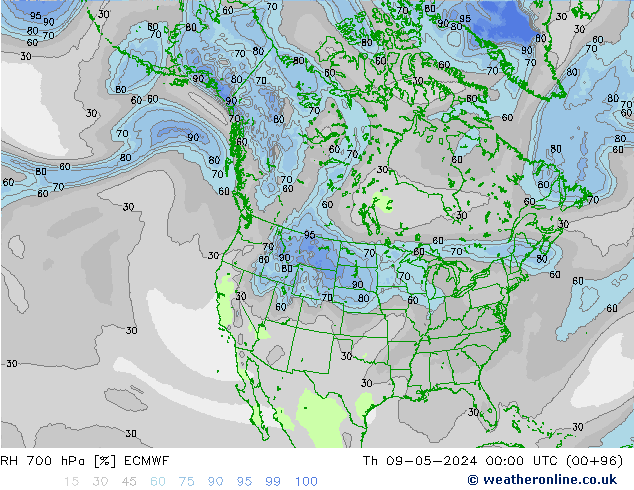 700 hPa Nispi Nem ECMWF Per 09.05.2024 00 UTC