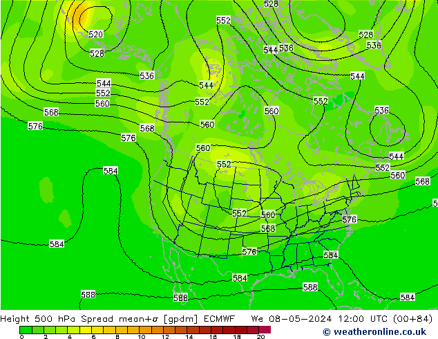 Height 500 hPa Spread ECMWF Mi 08.05.2024 12 UTC