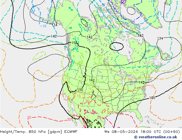 Height/Temp. 850 hPa ECMWF Mi 08.05.2024 18 UTC