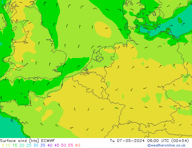 Surface wind ECMWF Tu 07.05.2024 06 UTC