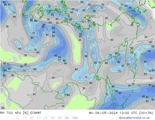 RH 700 hPa ECMWF Mo 06.05.2024 12 UTC