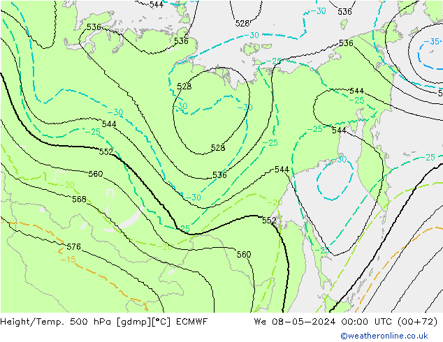 Height/Temp. 500 hPa ECMWF We 08.05.2024 00 UTC