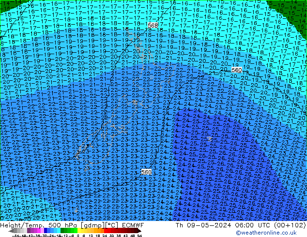 Height/Temp. 500 гПа ECMWF чт 09.05.2024 06 UTC