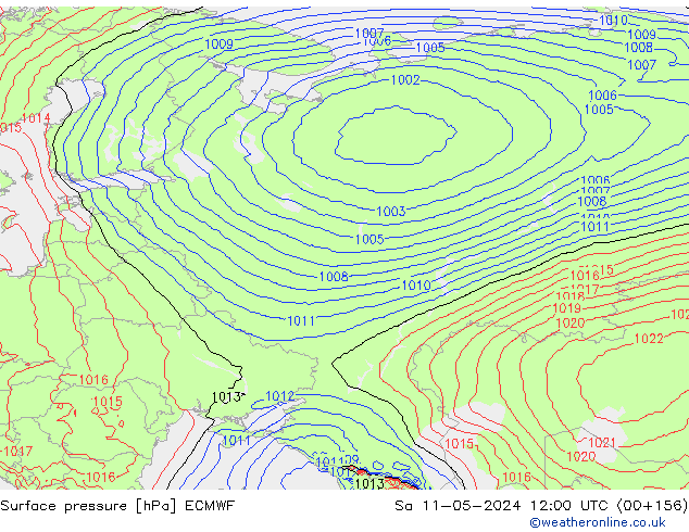 Surface pressure ECMWF Sa 11.05.2024 12 UTC