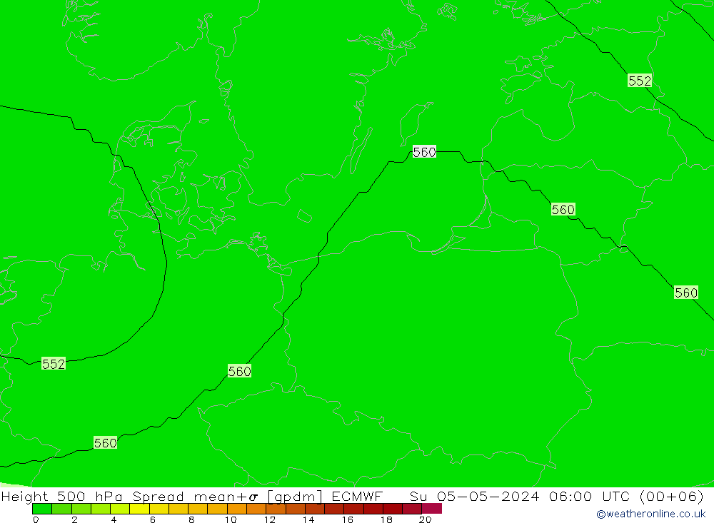 500 hPa Yüksekliği Spread ECMWF Paz 05.05.2024 06 UTC