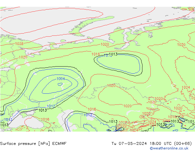 Pressione al suolo ECMWF mar 07.05.2024 18 UTC