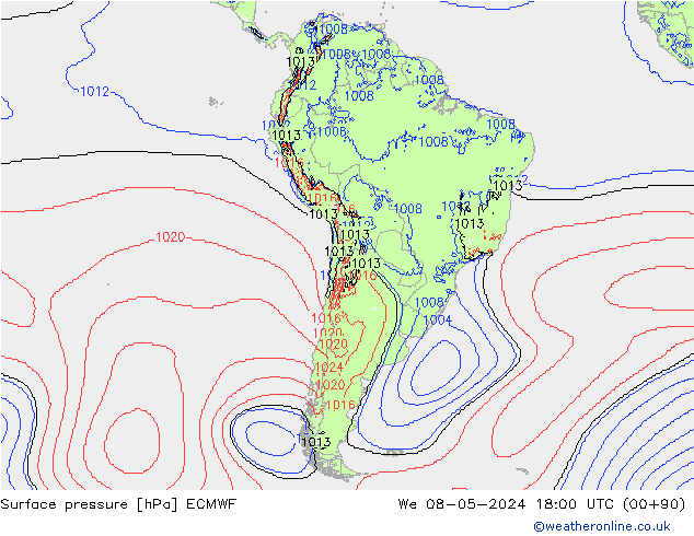 Presión superficial ECMWF mié 08.05.2024 18 UTC