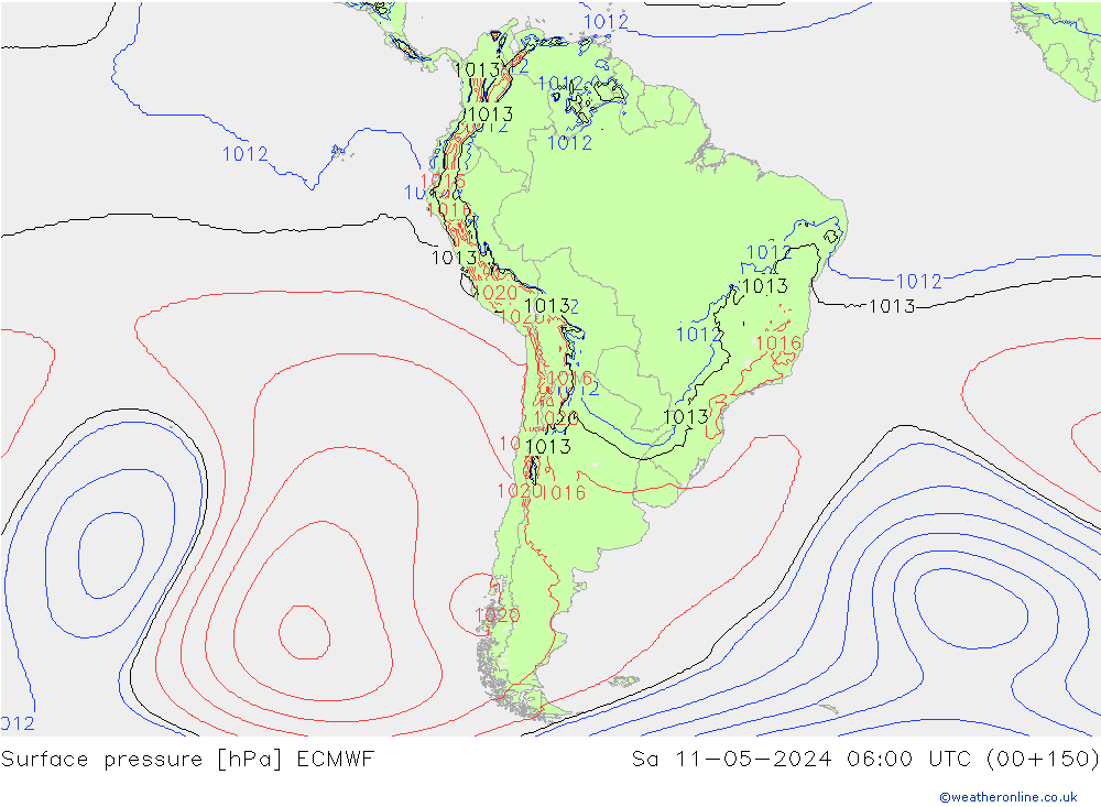 Pressione al suolo ECMWF sab 11.05.2024 06 UTC