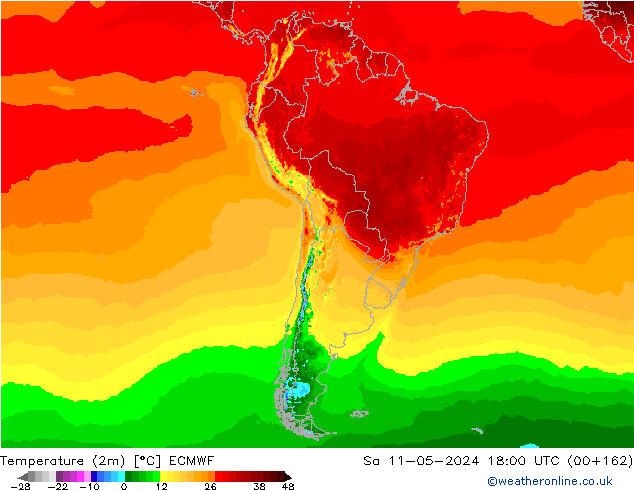 Temperatuurkaart (2m) ECMWF za 11.05.2024 18 UTC