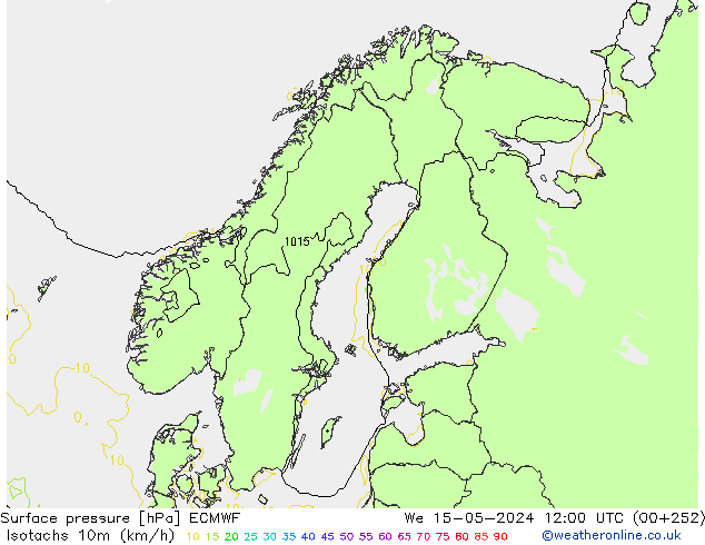 Isotachen (km/h) ECMWF wo 15.05.2024 12 UTC