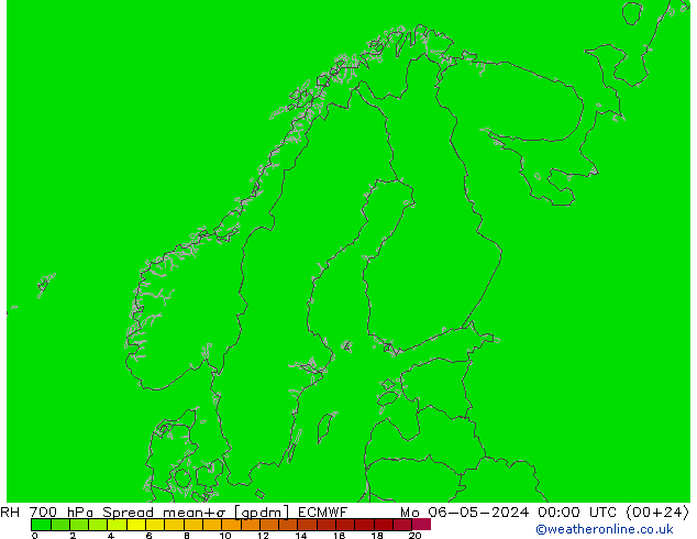 RH 700 hPa Spread ECMWF pon. 06.05.2024 00 UTC
