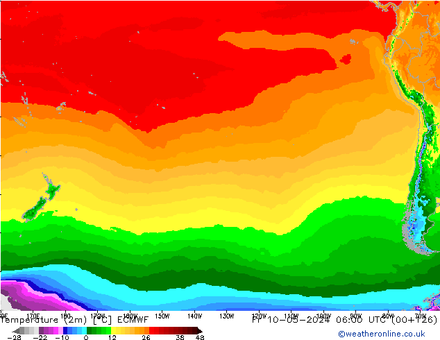 Temperatuurkaart (2m) ECMWF vr 10.05.2024 06 UTC
