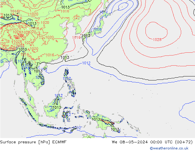 Surface pressure ECMWF We 08.05.2024 00 UTC