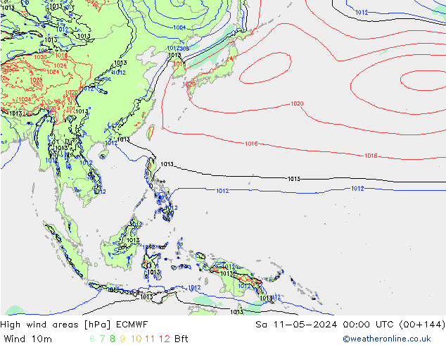 High wind areas ECMWF Sa 11.05.2024 00 UTC