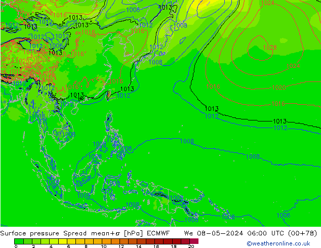 pressão do solo Spread ECMWF Qua 08.05.2024 06 UTC