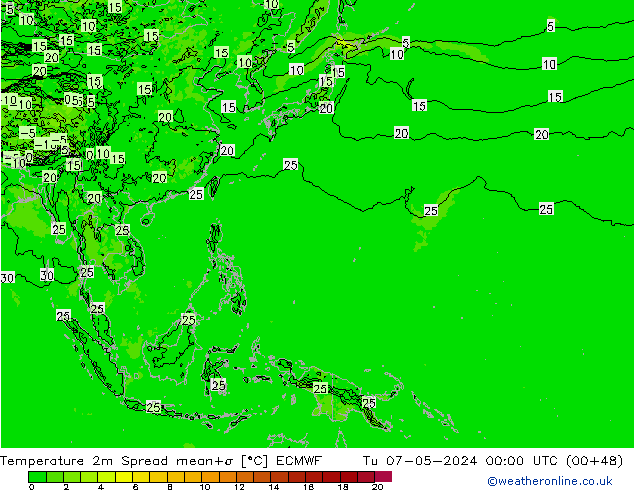 Temperature 2m Spread ECMWF Tu 07.05.2024 00 UTC