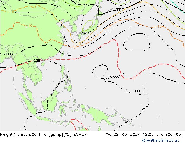 Height/Temp. 500 hPa ECMWF mer 08.05.2024 18 UTC