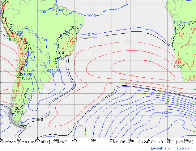 Luchtdruk (Grond) ECMWF wo 08.05.2024 06 UTC