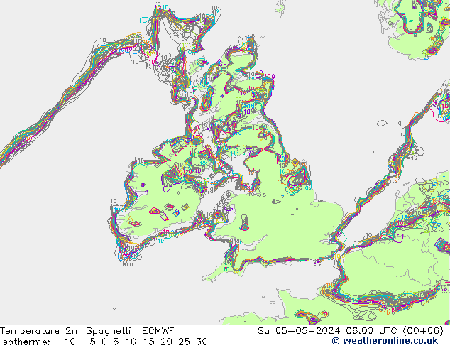 Temperature 2m Spaghetti ECMWF Su 05.05.2024 06 UTC