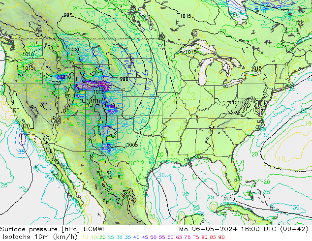 Isotaca (kph) ECMWF lun 06.05.2024 18 UTC