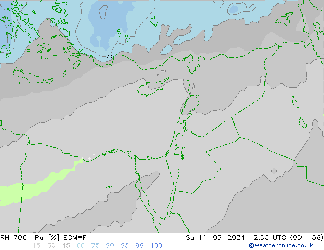 Humedad rel. 700hPa ECMWF sáb 11.05.2024 12 UTC
