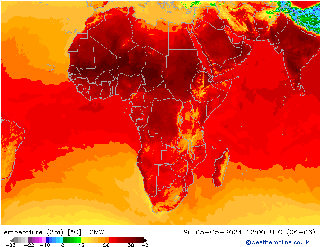 mapa temperatury (2m) ECMWF nie. 05.05.2024 12 UTC