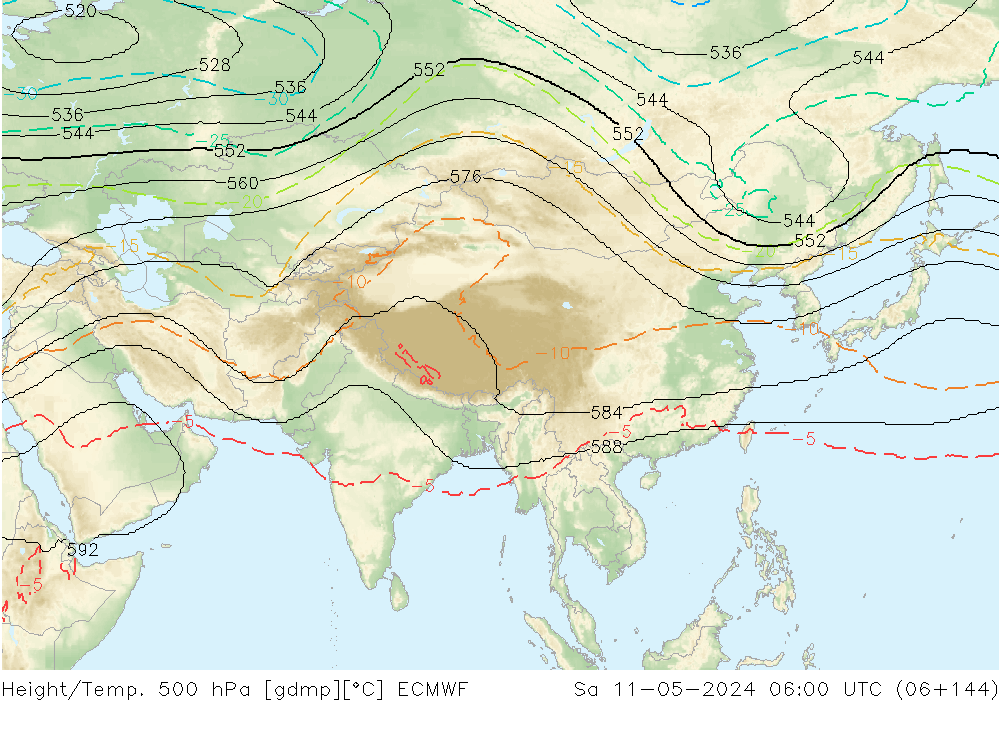 Yükseklik/Sıc. 500 hPa ECMWF Cts 11.05.2024 06 UTC