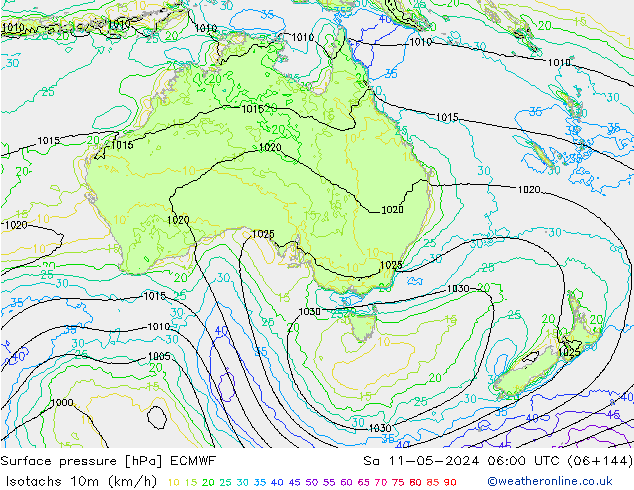 Isotachs (kph) ECMWF So 11.05.2024 06 UTC