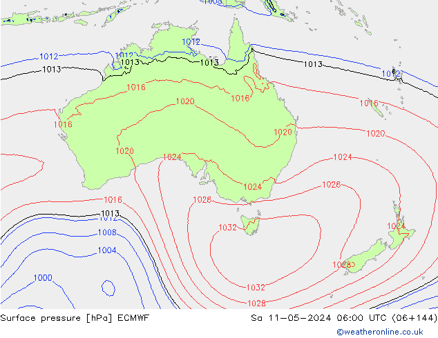 Presión superficial ECMWF sáb 11.05.2024 06 UTC