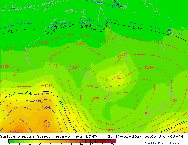 Atmosférický tlak Spread ECMWF So 11.05.2024 06 UTC