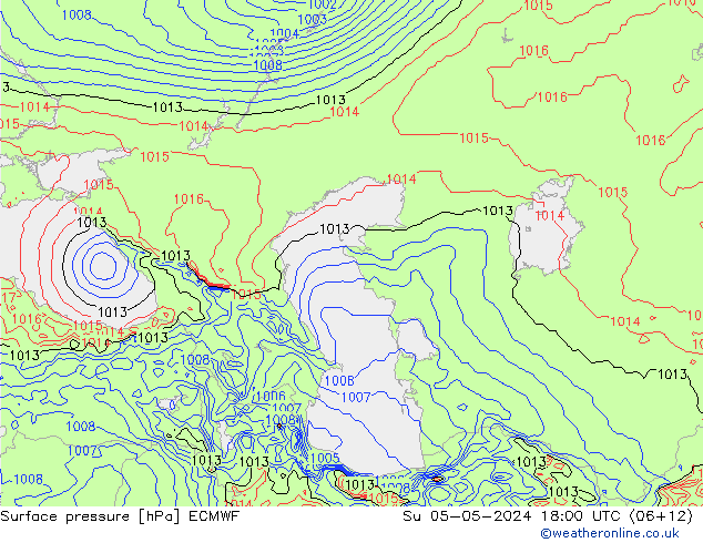 Pressione al suolo ECMWF dom 05.05.2024 18 UTC