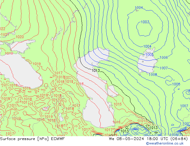 Surface pressure ECMWF We 08.05.2024 18 UTC