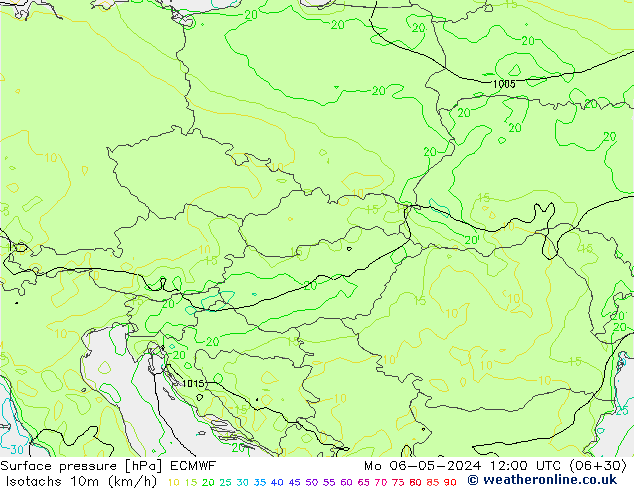 Isotachen (km/h) ECMWF ma 06.05.2024 12 UTC