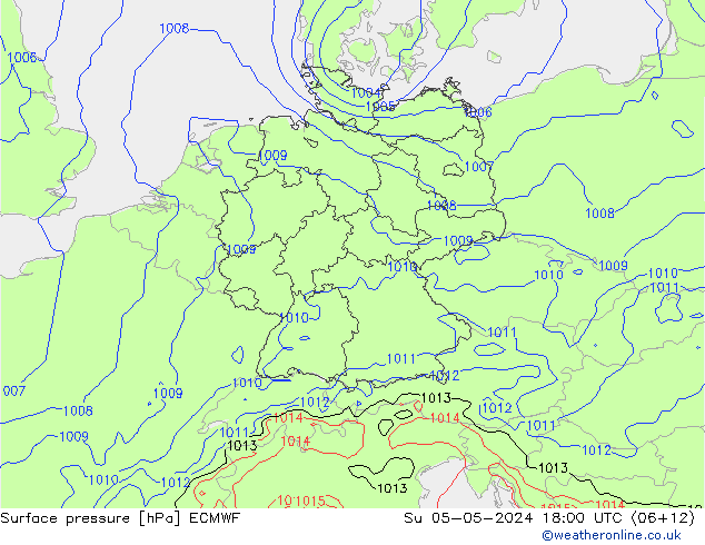 Atmosférický tlak ECMWF Ne 05.05.2024 18 UTC