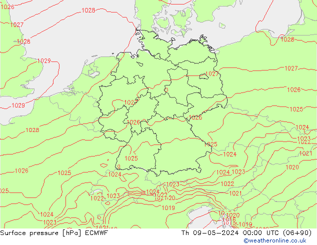 pressão do solo ECMWF Qui 09.05.2024 00 UTC