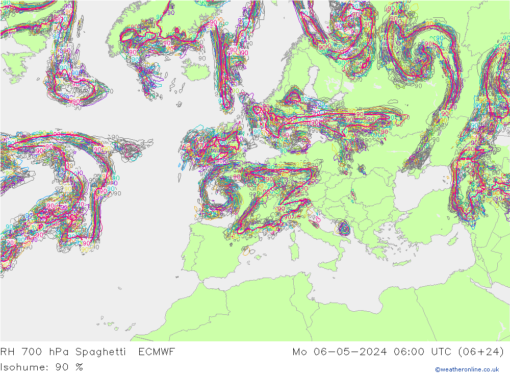 700 hPa Nispi Nem Spaghetti ECMWF Pzt 06.05.2024 06 UTC
